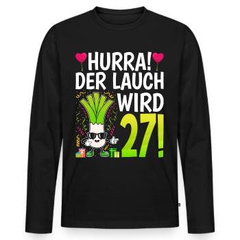 Hurra der Lauch wird 27 - Männer Premium Bio Langarmshirt - Schwarz - Vorne - Nico (187cm)