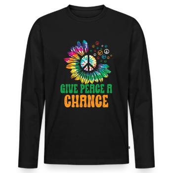Hippie Peace Sign Peace Flowers Flower Child - T-shirt manches longues Premium bio Homme - noir - Devant - Nico (187cm)