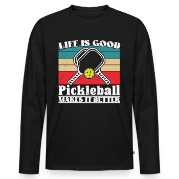 Le pickleball l’améliore - T-shirt manches longues Premium bio Homme - noir - Devant - Nico (187cm)