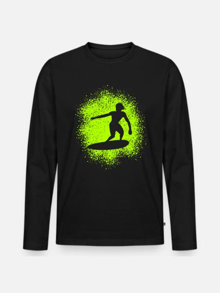 Skimboarding Skimboarder Surfer Silhouette - Men's Premium Organic Long Sleeve Shirt - black