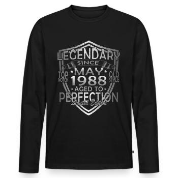 Mai 1988 Anniversaire Mai 1988 Mai - T-shirt manches longues Premium bio Homme - noir - Devant - Nico (187cm)