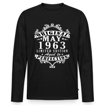 Millésime mai 1963 - T-shirt manches longues Premium bio Homme - noir - Devant - Nico (187cm)