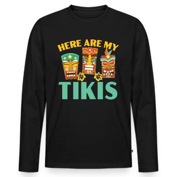 Here are my Tikis Hawaiian Luau Party Tik - Men's Premium Organic Long Sleeve Shirt - black - Front - Nico (187cm)