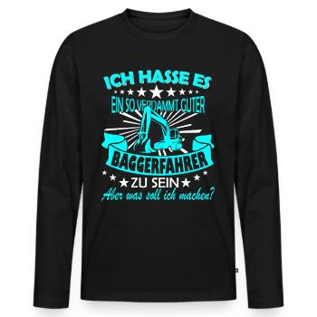 Baggerfahrer und Baumaschinen Kettenbagger - Männer Premium Bio Langarmshirt - Schwarz - Vorne - Nico (187cm)