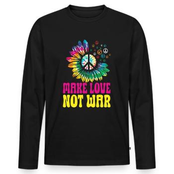 Hippie Peace Sign Peace Flowers Flower Child - Men's Premium Organic Long Sleeve Shirt - black - Front - Nico (187cm)