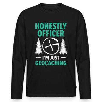 Honest Officer, I'm just geocaching geocache - Men's Premium Organic Long Sleeve Shirt - black - Front - Nico (187cm)