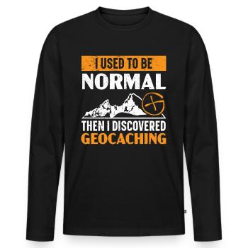 I used to be normal, then I discovered geocaching - Men's Premium Organic Long Sleeve Shirt - black - Front - Nico (187cm)