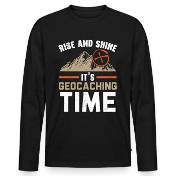 Get up and shine, it's geocaching time Geocac - Men's Premium Organic Long Sleeve Shirt - black - Front - Nico (187cm)