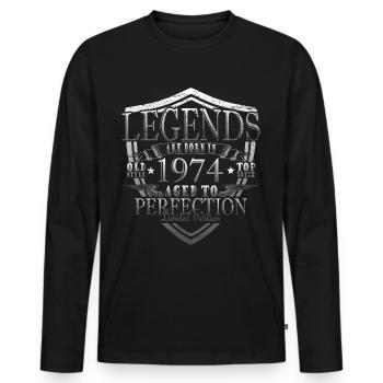 Légende 1974 Anniversaire Année de naissance 1974 Hommes - T-shirt manches longues Premium bio Homme - noir - Devant - Nico (187cm)