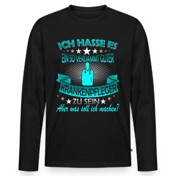 Geschenkidee für Krankenpfleger Pflegerin Pfleger - Männer Premium Bio Langarmshirt - Schwarz - Vorne - Nico (187cm)