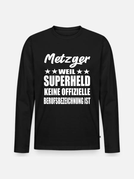 Metzger Superheld Spruch - Männer Premium Bio Langarmshirt - Schwarz