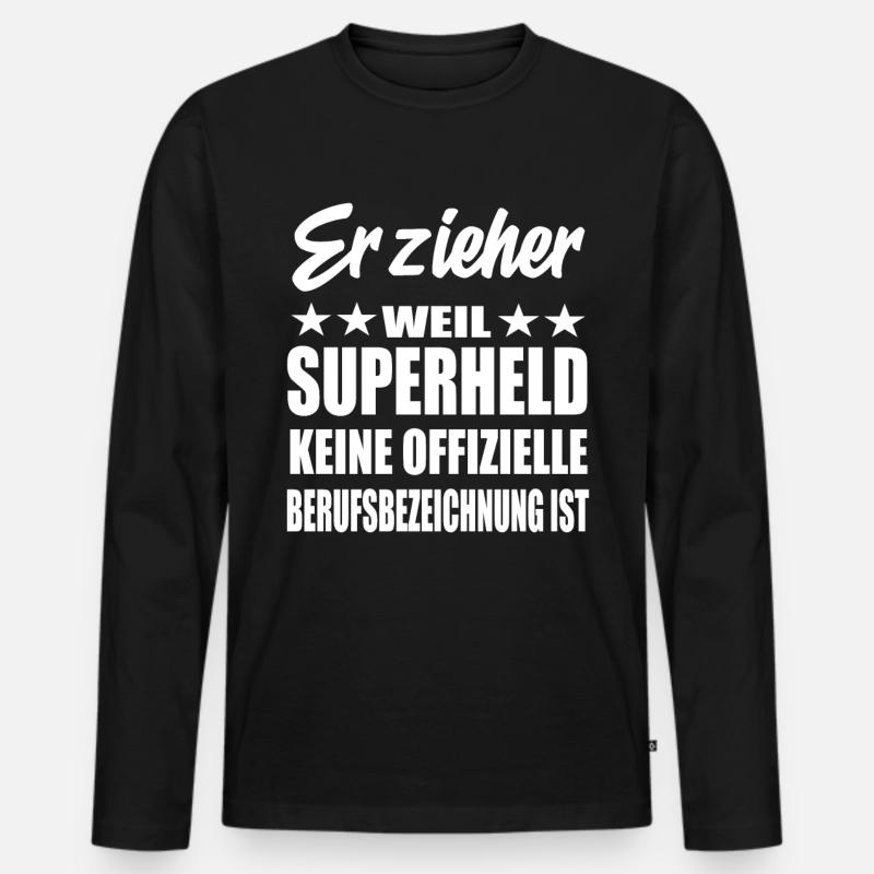 Erzieher Superheld Spruch - Männer Premium Bio Langarmshirt - Schwarz