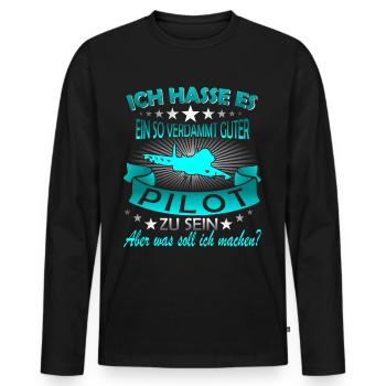 Pilot Piloten Flugzeug - Männer Premium Bio Langarmshirt - Schwarz - Vorne - Nico (187cm)