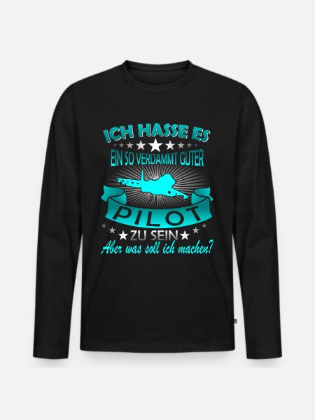 Pilot Piloten Flugzeug - Männer Premium Bio Langarmshirt - Schwarz