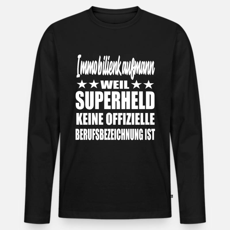 Immobilienkaufmann Superheld Spruch - Männer Premium Bio Langarmshirt - Schwarz
