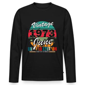 Date de naissance : juin 1973 né en juin 1973 - T-shirt manches longues Premium bio Homme - noir - Devant - Nico (187cm)