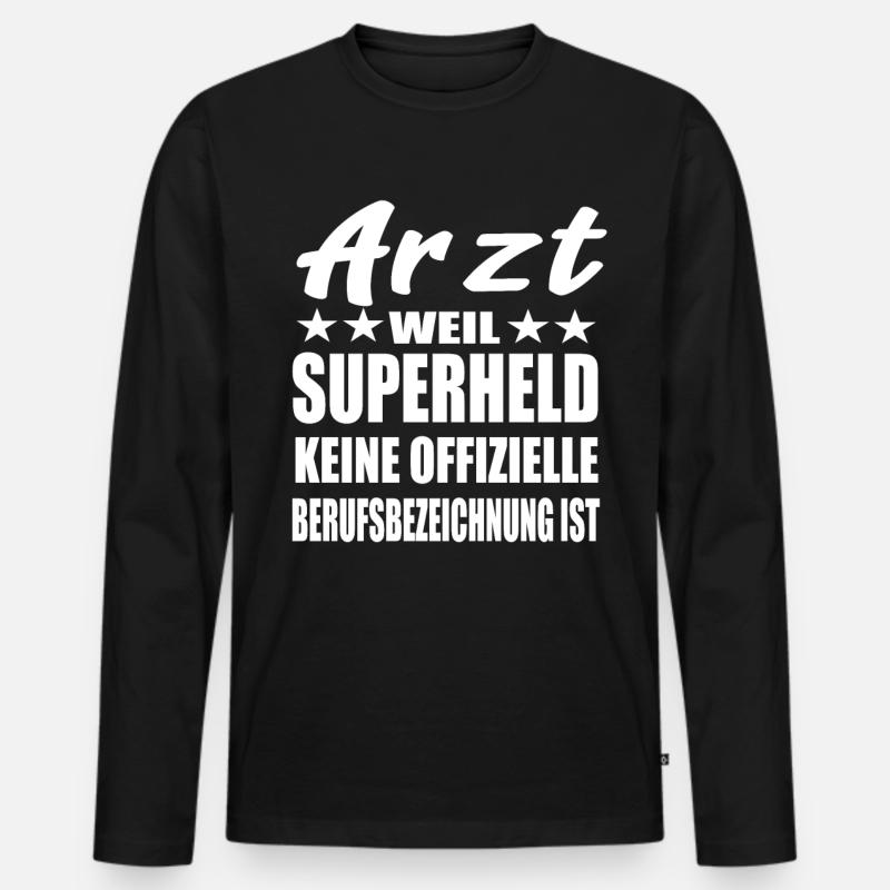 Arzt Superheld Spruch - Männer Premium Bio Langarmshirt - Schwarz