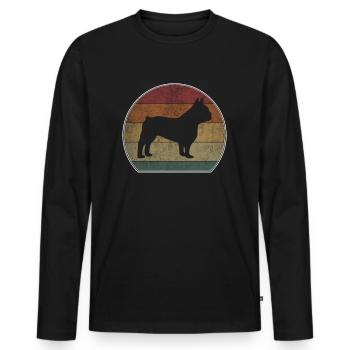 Retro French Bulldog Französische Bulldogge - Men's Premium Organic Long Sleeve Shirt - black - Front - Nico (187cm)