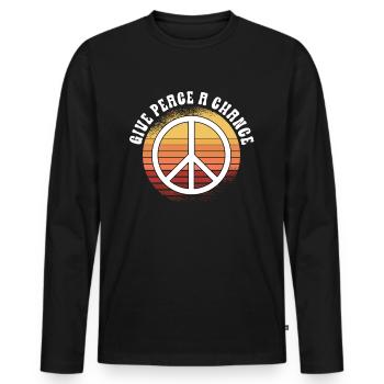 Hippie Peace Sign Peace Flowers Flower Child - T-shirt manches longues Premium bio Homme - noir - Devant - Nico (187cm)