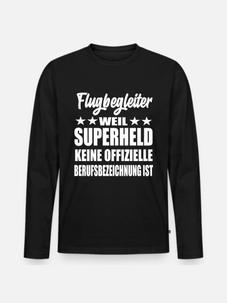 Flugbegleiter Superheld Spruch - Männer Premium Bio Langarmshirt - Schwarz