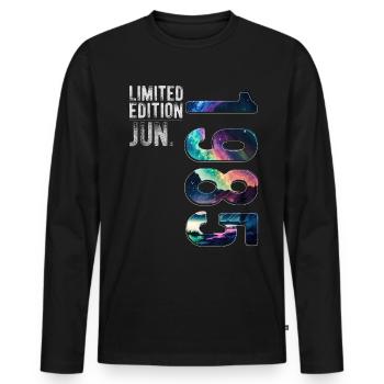 Limited Edition 1985 Juni Geburtstag Nordlichter - Männer Premium Bio Langarmshirt - Schwarz - Vorne - Nico (187cm)