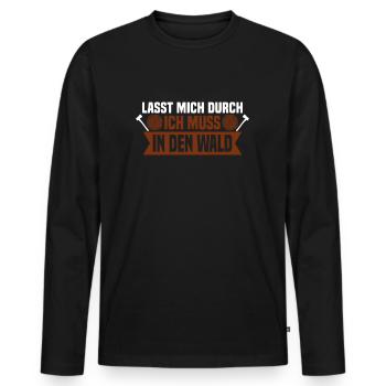 Lasst mich durch, ich muss in den Wald - Männer Premium Bio Langarmshirt - Schwarz - Vorne - Nico (187cm)