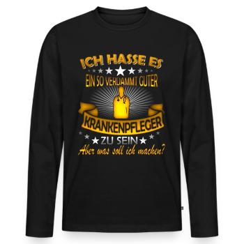 KRANKENPFLEGER - Männer Premium Bio Langarmshirt - Schwarz - Vorne - Nico (187cm)