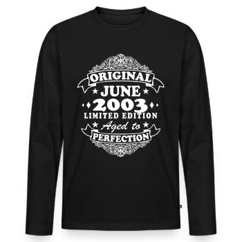 Juin 2003 Anniversaire 2003 Rétro 2003 Juin - T-shirt manches longues Premium bio Homme - noir - Devant - Nico (187cm)