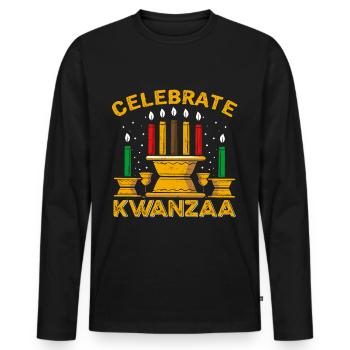 Celebrate Kwanzaa - Men's Premium Organic Long Sleeve Shirt - black - Front - Nico (187cm)