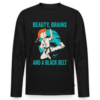 Keep exercising until the belt turns black - Men's Premium Organic Long Sleeve Shirt - black - Front - Nico (187cm)