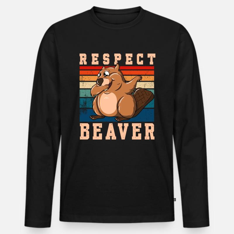 Respect Beaver - Männer Premium Bio Langarmshirt - Schwarz