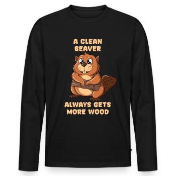 A Clean Beaver Always Gets More Wood - Men's Premium Organic Long Sleeve Shirt - black - Front - Nico (187cm)