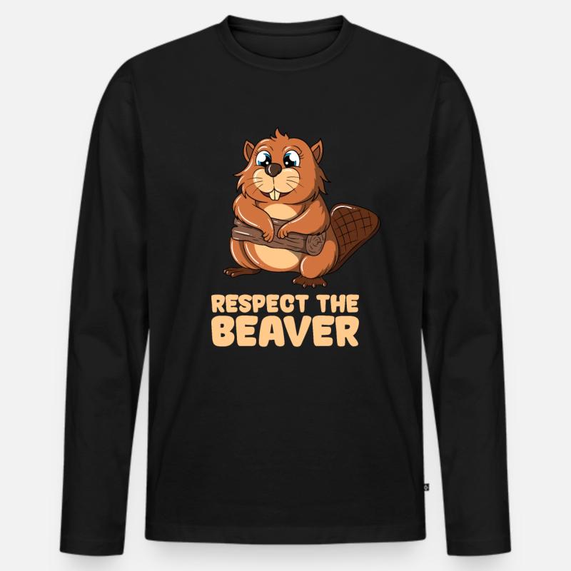 Respect The Beaver - Männer Premium Bio Langarmshirt - Schwarz