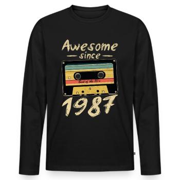 1987 Anniversaire 1987 Né Cadeau d’anniversaire - T-shirt manches longues Premium bio Homme - noir - Devant - Nico (187cm)