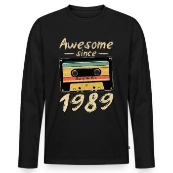 1989 Anniversaire 1989 Né Cadeau d’anniversaire - T-shirt manches longues Premium bio Homme - noir - Devant - Nico (187cm)