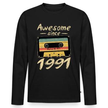 1991 Anniversaire 1991 Né Cadeau d’anniversaire - T-shirt manches longues Premium bio Homme - noir - Devant - Nico (187cm)