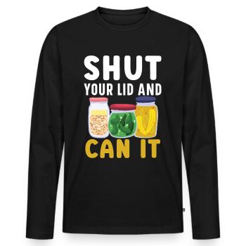 Fermez le couvercle et mettez-le dans la boîte de conserve Konser - T-shirt manches longues Premium bio Homme - noir - Devant - Nico (187cm)