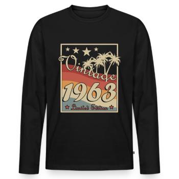 Born in 1963 in retro style - Men's Premium Organic Long Sleeve Shirt - black - Front - Nico (187cm)