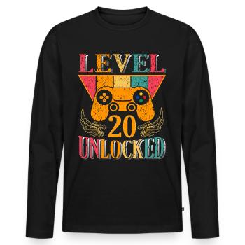20th birthday - 20 years level 20 unlocked - Men's Premium Organic Long Sleeve Shirt - black - Front - Nico (187cm)