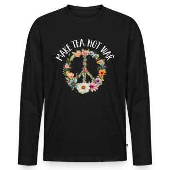 Hippie Peace Zeichen Frieden Blumen Blumenkind - Männer Premium Bio Langarmshirt - Schwarz - Vorne - Nico (187cm)