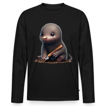 Cute mole with shovel - Men's Premium Organic Long Sleeve Shirt - black - Front - Nico (187cm)