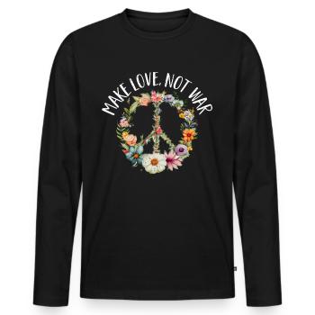 Hippie Peace Zeichen Frieden Blumen Blumenkind - Männer Premium Bio Langarmshirt - Schwarz - Vorne - Nico (187cm)