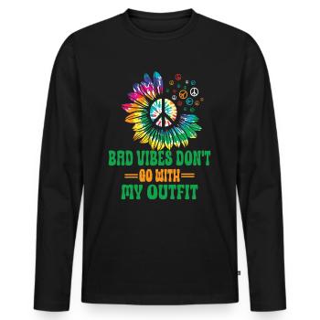 Hippie Peace Zeichen Frieden Blumen Blumenkind - Männer Premium Bio Langarmshirt - Schwarz - Vorne - Nico (187cm)