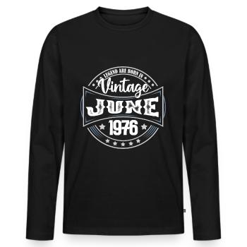 1976 Juni. Geburtstagsgeschenk Juni 1976. Juni - Männer Premium Bio Langarmshirt - Schwarz - Vorne - Nico (187cm)