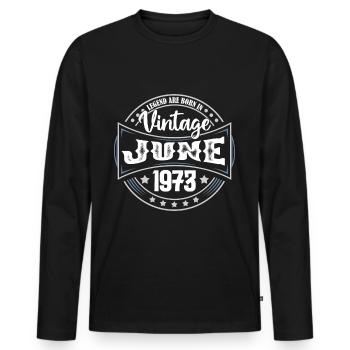 1973 Juni. Geburtstagsgeschenk Juni 1973. Juni - Männer Premium Bio Langarmshirt - Schwarz - Vorne - Nico (187cm)