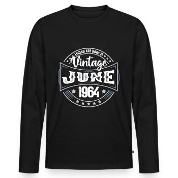 1964 Juni. Geburtstagsgeschenk Juni 1964. Juni - Männer Premium Bio Langarmshirt - Schwarz - Vorne - Nico (187cm)