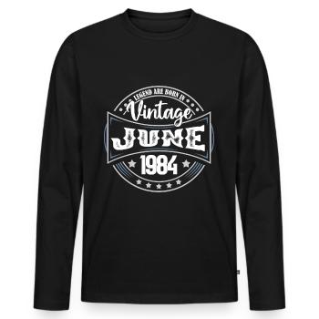 1984 Juni. Geburtstagsgeschenk Juni 1984. Juni - Männer Premium Bio Langarmshirt - Schwarz - Vorne - Nico (187cm)