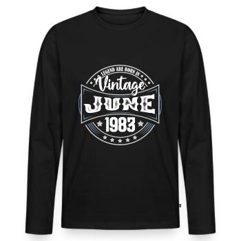 1983 Juni. Geburtstagsgeschenk Juni 1983. Juni - Männer Premium Bio Langarmshirt - Schwarz - Vorne - Nico (187cm)