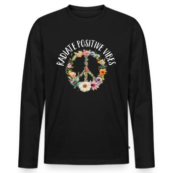 Hippie Peace Zeichen Frieden Blumen Blumenkind - Männer Premium Bio Langarmshirt - Schwarz - Vorne - Nico (187cm)