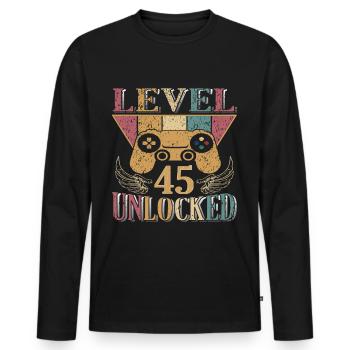 45. Geburtstag Level 45 unlocked - Männer Premium Bio Langarmshirt - Schwarz - Vorne - Nico (187cm)